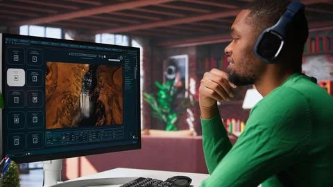 Young person uses software combining data and machine learning Stock Photos