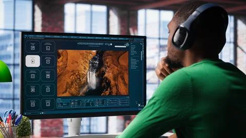 Young person uses software combining data and machine learning Stock Photos
