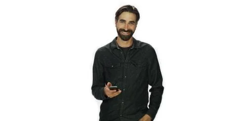 Young person using tablet computer on isolated white background 스톡 사진