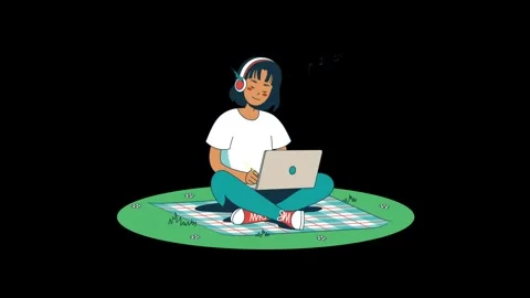 Young Person Working On Laptop 2D Animation.  Stock Footage 240386253