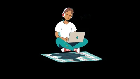 Young Person Working On Laptop 2D Animation.  Stock Footage 240386275