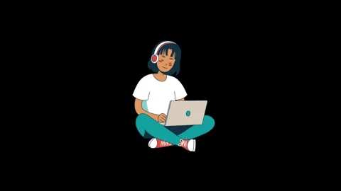 Young Person Working On Laptop 2D Animation.  Stock Footage 240386300