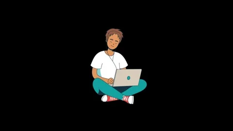 Young Person Working On Laptop 2D Animation.  Stock Footage 240386313