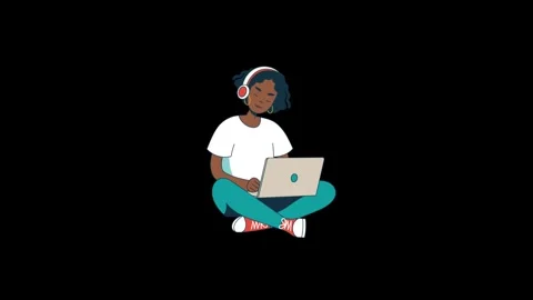 Young Person Working On Laptop 2D Animation.  Stock Footage 240386325