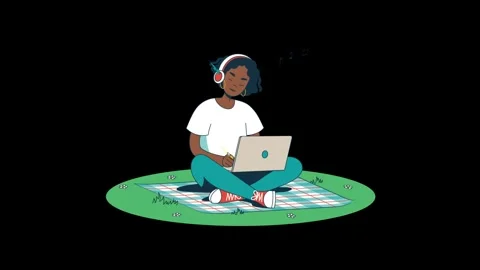 Young Person Working On Laptop 2D Animation.  Stock Footage 240386401
