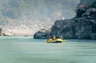 Young Persons Rafting On The Ganges River In Rishikesh, Extreme And Fun Sport Stock Photos