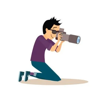 Young Photographer in Flat Style. Vector Illustration Illustrazione stock