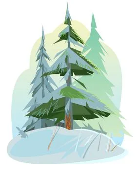 Young pine. Isolated winter landscape. Coniferous trees in the snow. Beautifu Stock Illustration