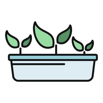Young plant seedlings growing in rectangular pot icon Stock-Illustration