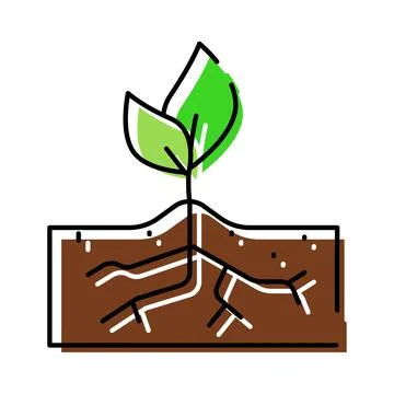 Young plant sprouting from soil with roots system Stock Illustration
