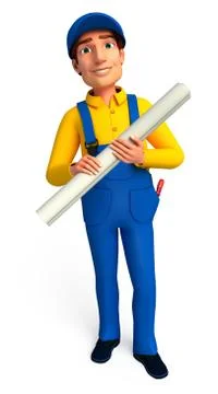 Young plumber with chart paper Stock Illustration