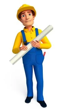Young plumber with chart paper Stock Illustration