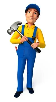 Young plumber with hammer Stock Illustration