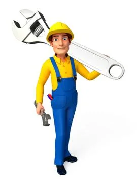 Young plumber with wrench Stock Illustration