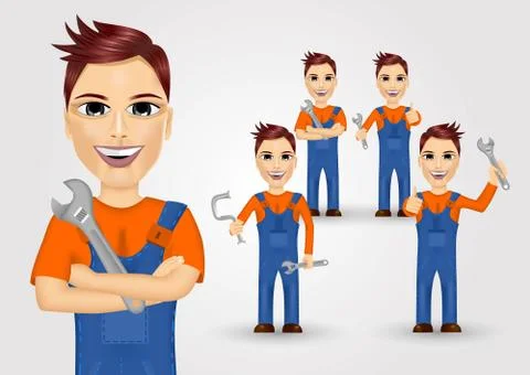 Young plumbers dressed in work clothes Stock-Illustration