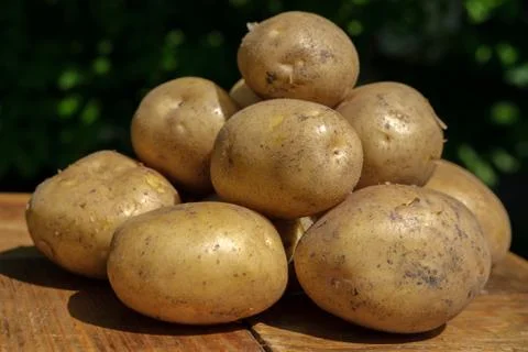 Young potatoes are poured, close-up. Foto stock