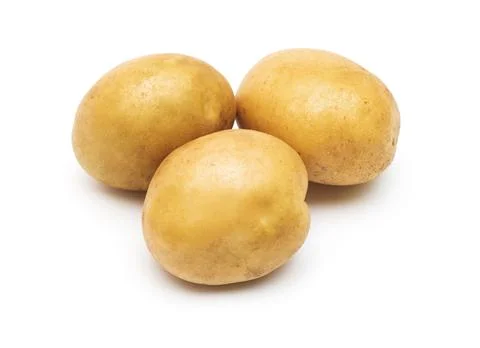 Young potatoes isolated on white background. Harvest new. Flat lay, top view Stock Photos