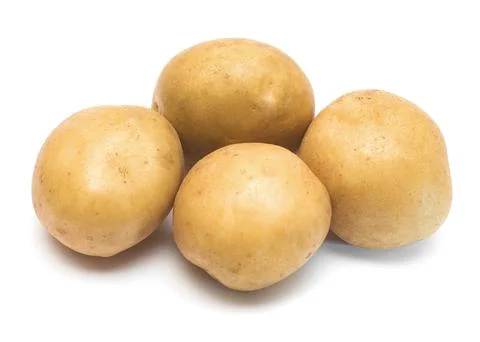 Young potatoes isolated on white background. Harvest new. Flat lay, top view Stock Photos