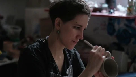 Young Potter Works in Workshop, Stock-Footage 84001238