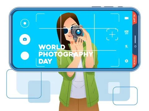 Young preety girl pose with camera and photographed using a smartphone vector Stock Illustration