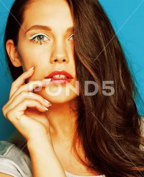 Young pretty adorable woman with candy close up like doll Stock Photos