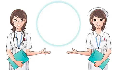 Young pretty nurses guiding information, indicating information Stock Illustration