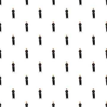 Young priest or monk standing in seamless pattern Stock Illustration