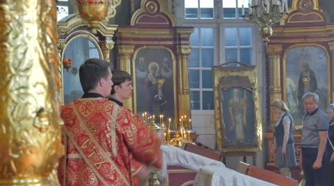 Young Priests Are Using an Incensory Service Trinity Day Kiev Ukraine 動画素材 64105545