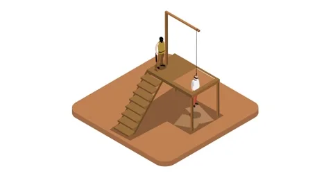 Young prisoner standing in front of noose to face death penalty Stock Footage 253956879