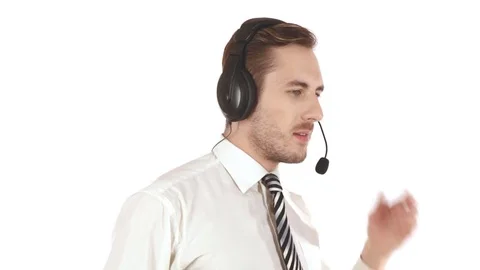 Young professional in the headphones will answer the call Stock-Footage 72025864