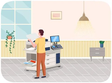 Young professional man working in typography at print to printer. Print house イラスト素材