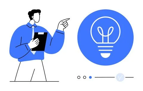 Young Professional Presenting Ideas with Clipboard and Lightbulb Icon 스톡 일러스트