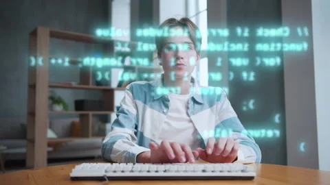 Young Professional Programmer Working with Write Code Hologram Cyber Concept 库存影片 170302522