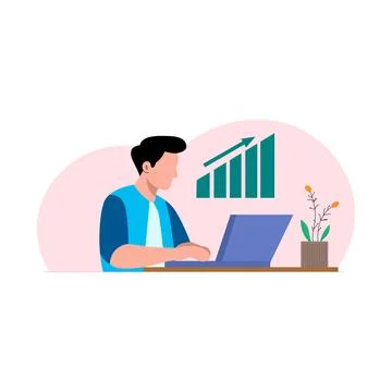 Young Professional Working on Laptop with Growing Business Graph Stock Illustration