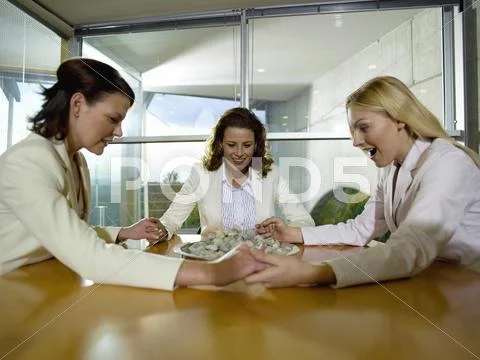 Young professionals in office exercising motivation training Stock Photos