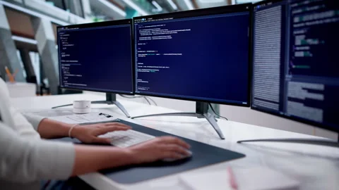 Young Programmer Coding Data On Computer Stock Footage 328396561
