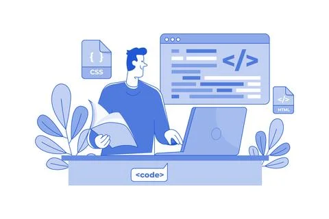 A Young Programmer Coding On The Laptop Stock-Illustration