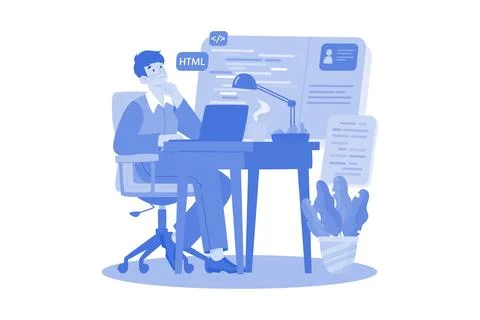 A Young Programmer Coding On The Laptop Illustrazione stock