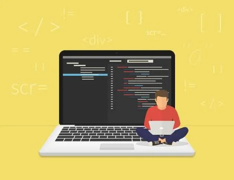 Young programmer coding a new project Stock-Illustration