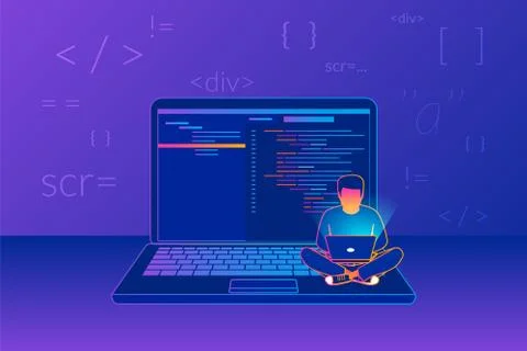 Young programmer coding a new project Stock Illustration
