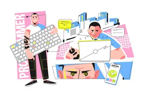 Young programmer concentrated at working project Stock-Illustration