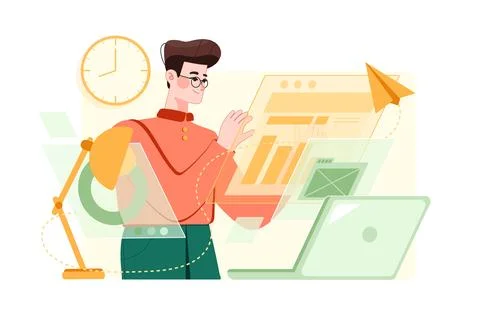 Young programmer concentrated at the working project Stock Illustration