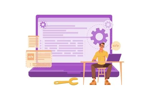 Young programmer concentrated on a working project Stock Illustration