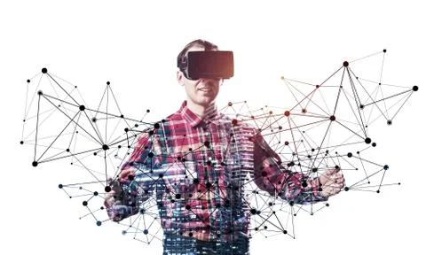 Young programmer wearing VR headset working Stock-Fotos