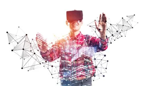 Young programmer wearing VR headset working Stock-Fotos