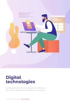 A young programmer is working on a laptop to create a new project. Stockillustratie