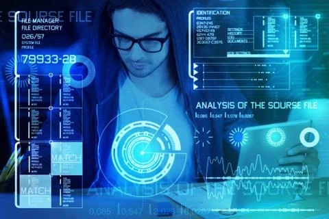 Young programmer working at night Stock Photos