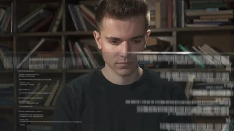 Young programmer working with program code close up shot. Stock Footage 97495443