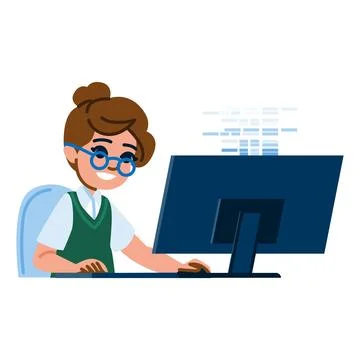 Young programmer writing code on computer, efficient software development Stock Illustration