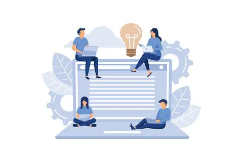 Young programmers code the web site on the laptop from the command line, the  Illustration